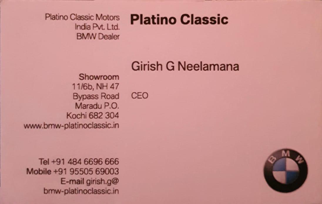 BMW business card from Girish Neelamana's career