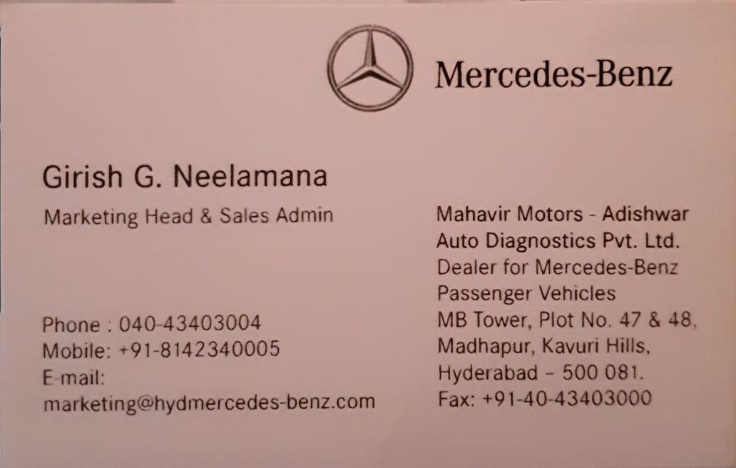 Mercedes-Benz business card from Girish Neelamana's career