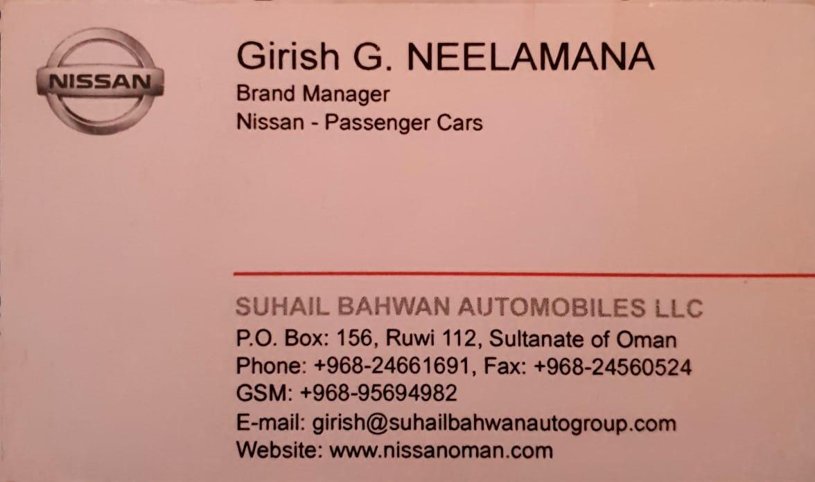 Nissan business card from Girish Neelamana's career