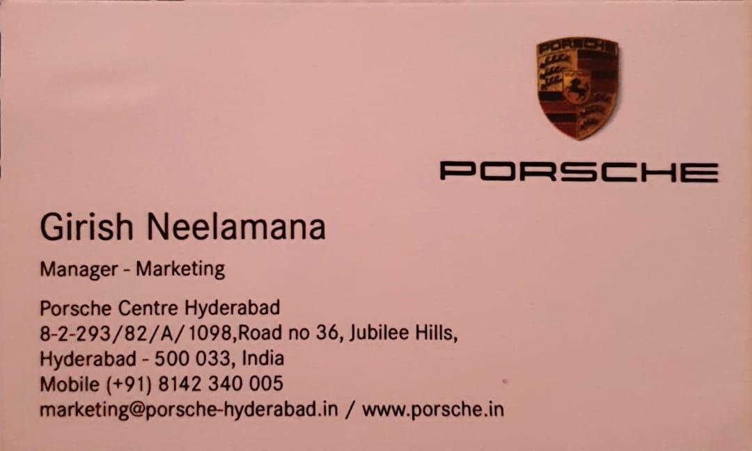 Porsche business card from Girish Neelamana's career