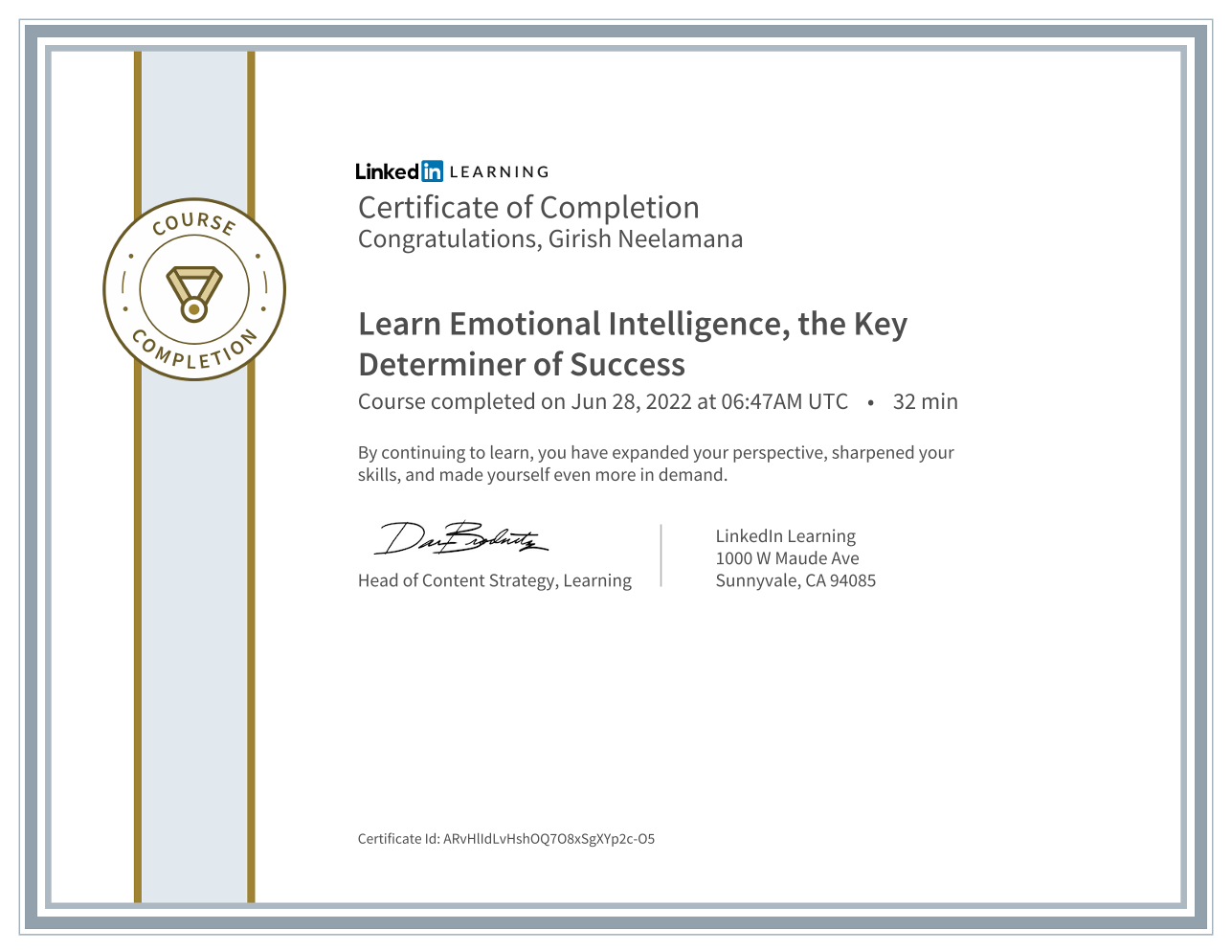 Emotional Intelligence certificate