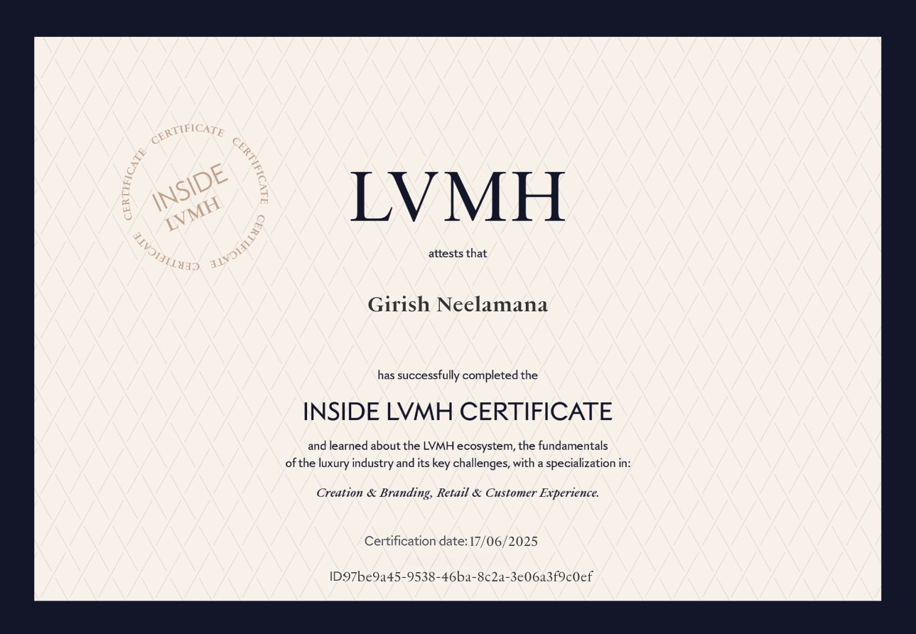 Inside LVMH Certificate certificate